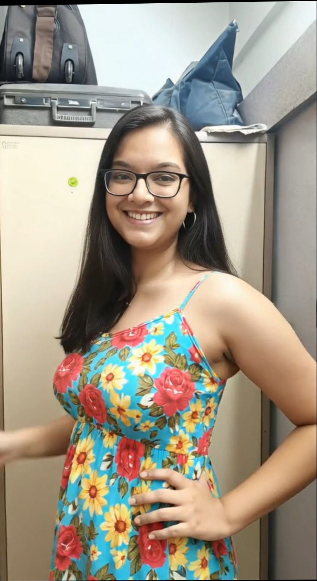 Smiling Indian girl in glasses goes nude for lover 2