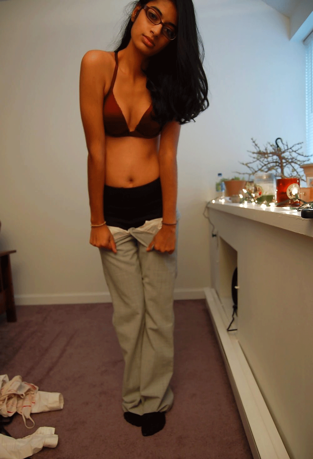 Tall Indian girl stripping showcasing her slim hot nude body 9